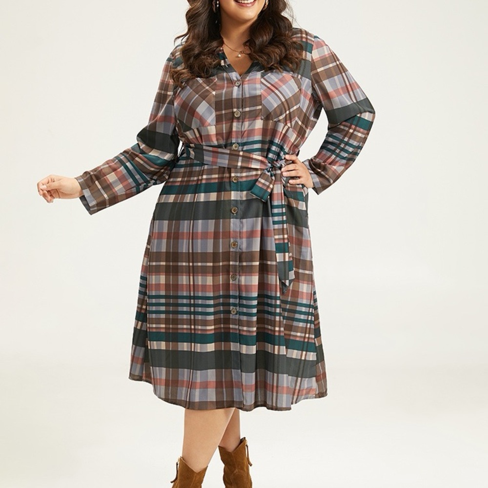 BloomChic Multicolor Plaid Long Sleeve Dress